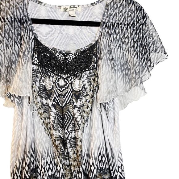 Unity Flutter Sleeve Snake Print Front tie top Black & White Size XL - Picture 1 of 6